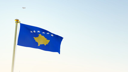 4K UHD. Flag of Kosovo waving in the wind, sky and sun.. Kosovo Flag.