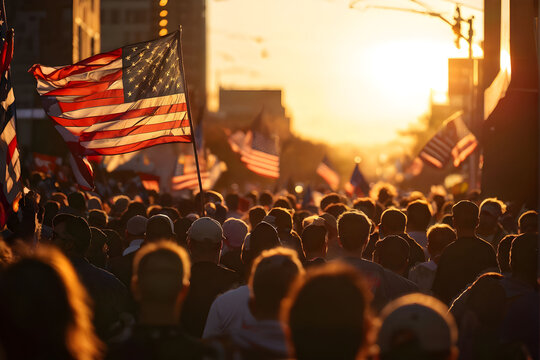 crowd with flags of USA