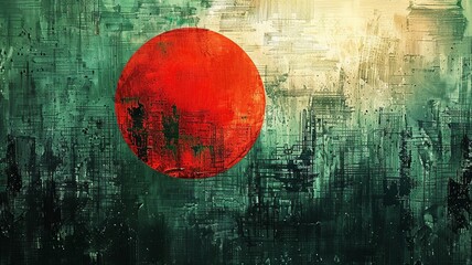 This stylized illustration of the Bangladesh flag features bold and dynamic lines, enhancing the visual impact of the iconic green field and red circle, representing the country's identity and spirit
