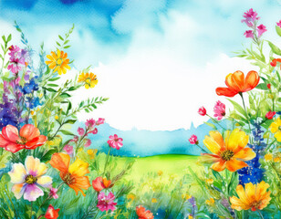 Obraz premium Bright Summer Floral Art Illustration Flowers Background with Copy Space for Advertising Text