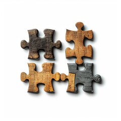 medium shot of four pieces of puzzle, isolated on a white background, bright and vivid tonality 