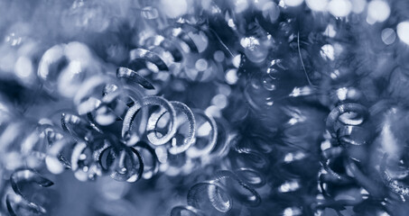 Banner Macro photo of iron metal shavings after CNC drilling lathe machine, Industrial background.