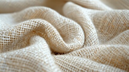 Fototapeta premium Close up knitted warm brown sweater or scarf. Cozy composition in the home atrosphere. Wool fabric texture background. Comfortable style cloth. Wavy folds material, generative ai