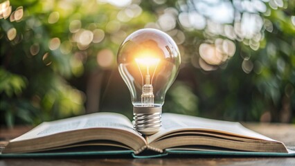 Light bulb of thought on book, analysis, learning concept