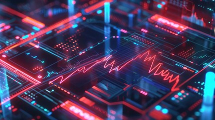 Obraz premium Financial downturn, holographic price fall, futuristic business losses, neon tech background