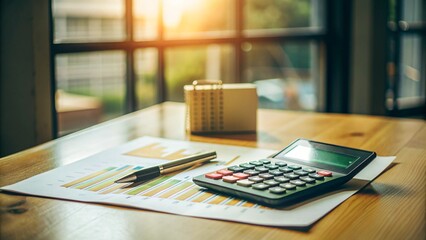 A calculator placed on paper in the office is used for financial calculations.