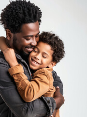 Fototapeta premium AI Image of Father's Day - Affectionate Embrace of Father and Child with Isolated Light Background