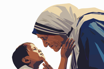 Mother Teresa Helping the Poor stock image isolated vector style