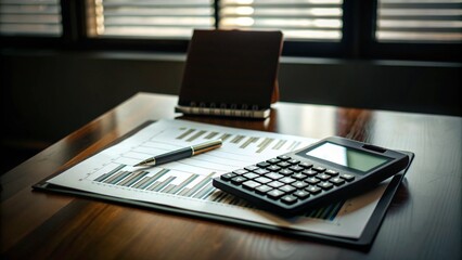 A calculator placed on paper in the office is used for financial calculations.