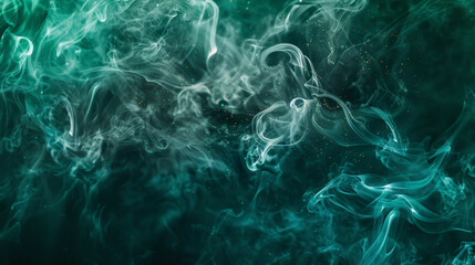 Obraz premium An abstract background with sparkling elements and luxurious smoke, combining vibrant emerald greens and deep blacks. The smoke should swirl gracefully, adding a touch of mystery and sophistication.