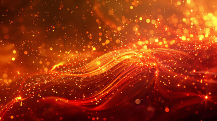 Fototapeta premium Mesmerizing fire flames in shades of orange and yellow, with bright sparks against a dark red background, creating a warm and intense atmosphere.