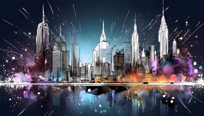 Obraz premium Street in the capital of a big city at night on digital art concept, Generative AI.