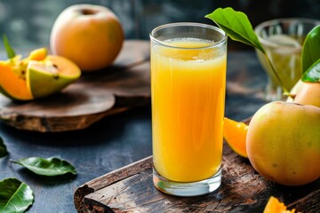 Fototapeta premium Wood apple juice cleanses liver strengthens digestive system regulates bowel movement and treats abdominal issues