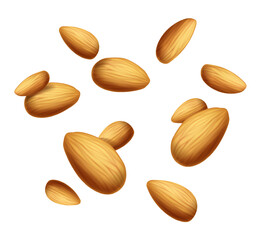 3d realistic vector icon illustration. Almond nuts banner falling.