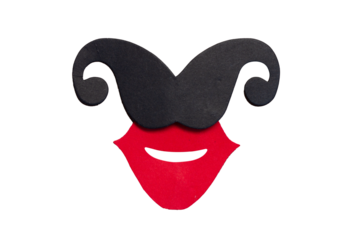 fake mustache and a red lips kiss isolated on transparent png