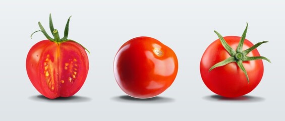 Set of tasty ripe fresh tomatoes vegetables