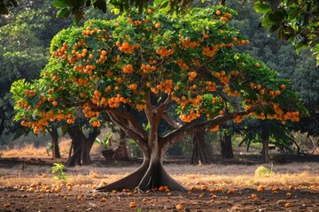 Naklejka premium Bael is an ancient sacred tree in India often planted near temples as dedication to Lord Shiva and has medicinal value