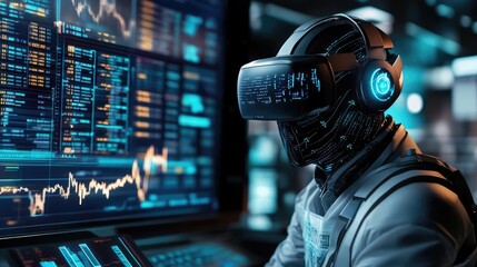 Virtual reality trader overwhelmed by losses, digital financial, financial turmoil in a futuristic world
