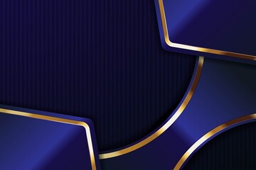 Abstract blue and gold background with stripes and shapes.