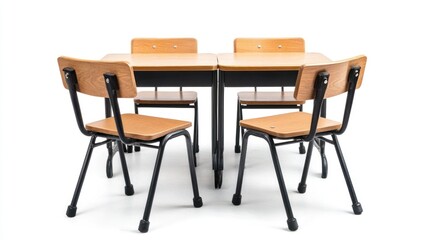 classroom furniture for students with School desks and chairs isolated on white background. Ai generated image