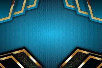 Abstract blue and gold geometric background with dotted texture.