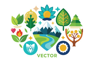 Colorful Abstract Illustration of Nature Elements