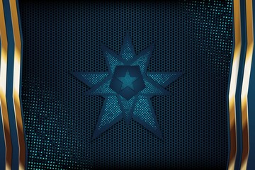 Abstract blue and gold geometric background with star and mesh.