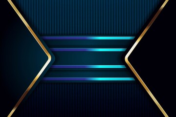Abstract blue and gold geometric background with stripes.