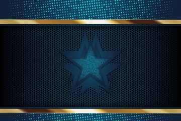 Abstract Blue and Gold Star on a Hexagon Pattern Background.