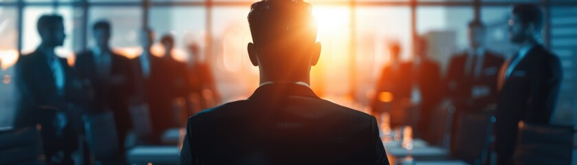 Command persuasion asserting control, emphasizing the ability to sway and direct focus on, concept of authority, vibrant, Overlay, Boardroom backdrop