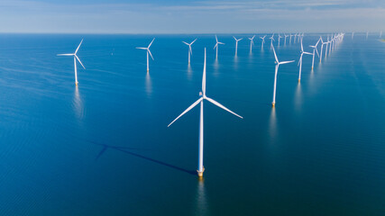 Wind Turbines Harnessing Renewable Energy Over Calm Waters in the Netherlands
