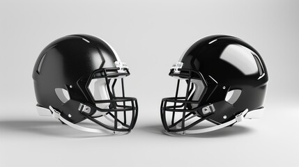 Fototapeta premium Two Black Football Helmets Facing Each Other