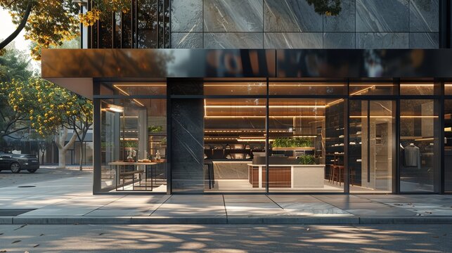 modern store, view from the street, sign under the store name, mock up