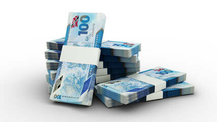 3d rendering of Stacks of Trinidad and Tobago Dollar notes. bundles ofTrinidad and Tobago currency notes isolated on transparent background