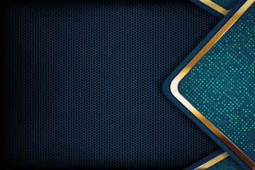 Abstract geometric background with blue, green, and gold accents.