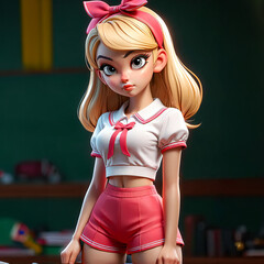 girl in uniform, 3D toon