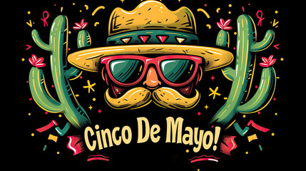 Obraz premium A vibrant celebration with cacti and sombreros showcasing the joy of Cinco de Mayo festivities