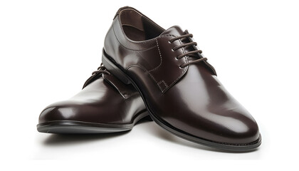 Dark Brown Leather Dress Shoes with Sleek Design Isolated on white background