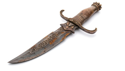 Obraz premium Rusty Antique Dagger with Ornate Handle Isolated on white background