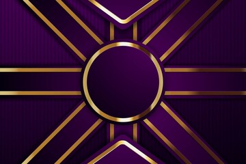 Abstract purple and gold background with geometric shapes and a circle in the center.