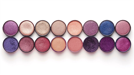 A row of makeup containers with different colours