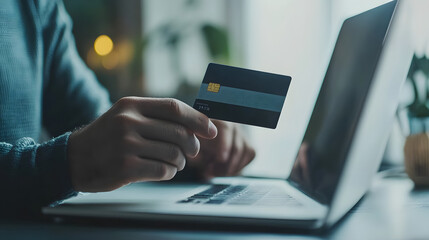 Man using credit card and laptop for shopping