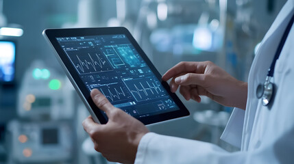 Doctors checking tablet PC