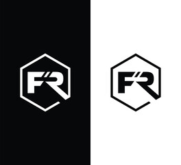 FR letter logo design in hexagon