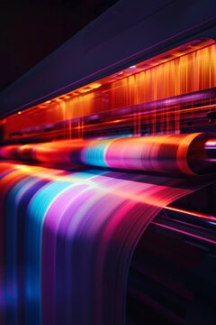 photo of a large-format plotter printer with color ribbons, representing high-quality printing