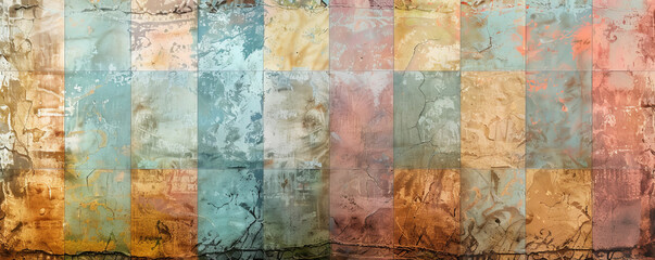 Colorful vintage textured stucco wall, displaying faded hues and elegant patterns, perfect for a retro-themed backdrop.