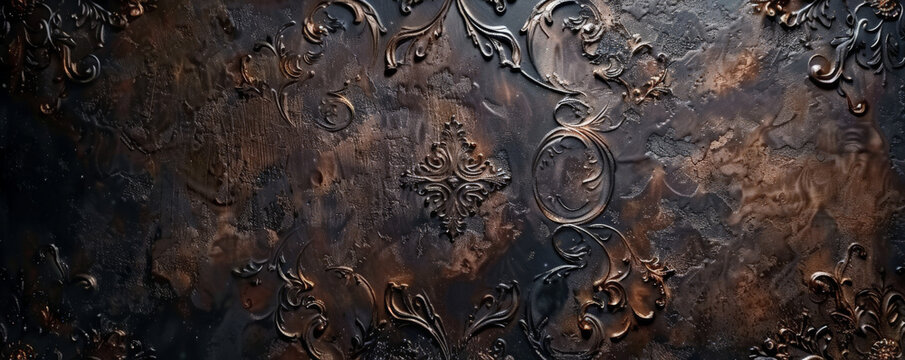 Dark vintage textured stucco wall, showing rich patterns and an antique feel, ideal for showcasing products.