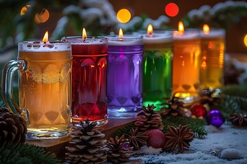 a row of colorful candles.

