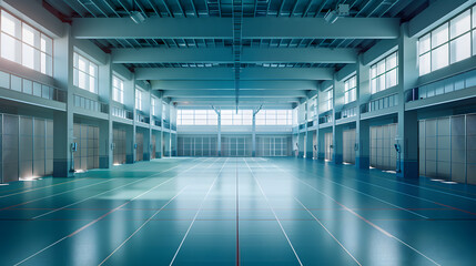 Spacious indoor sports hall with ample lighting.