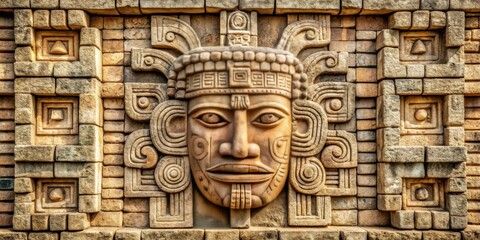 Alien face embedded in ancient Aztec temple wall , Aztec, temple, wall, ancient, alien, face, mysterious
